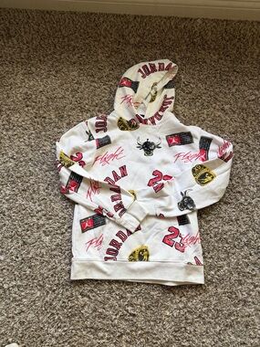 Jordan White Hoodie with Red and Black Graphic Logos